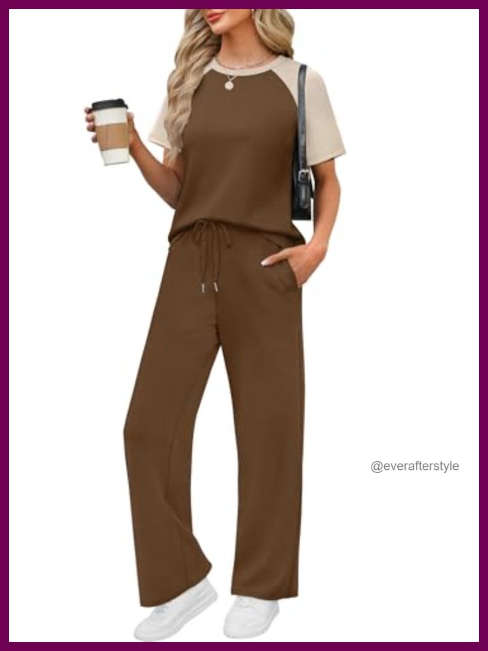 WIHOLL 2 Piece Lounge Set Short Sleeve Wide Leg Pants Travel Resort Wear